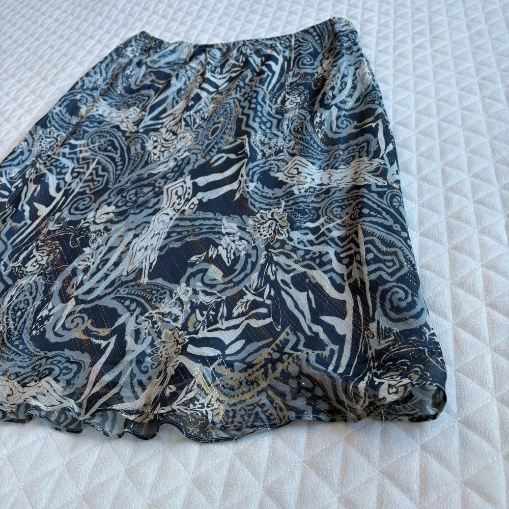 VTG Chadwick’s Silk A-Line Skirt Sz 12 Blue Gold Metallic Abstract Art To Wear - Picture 10 of 14